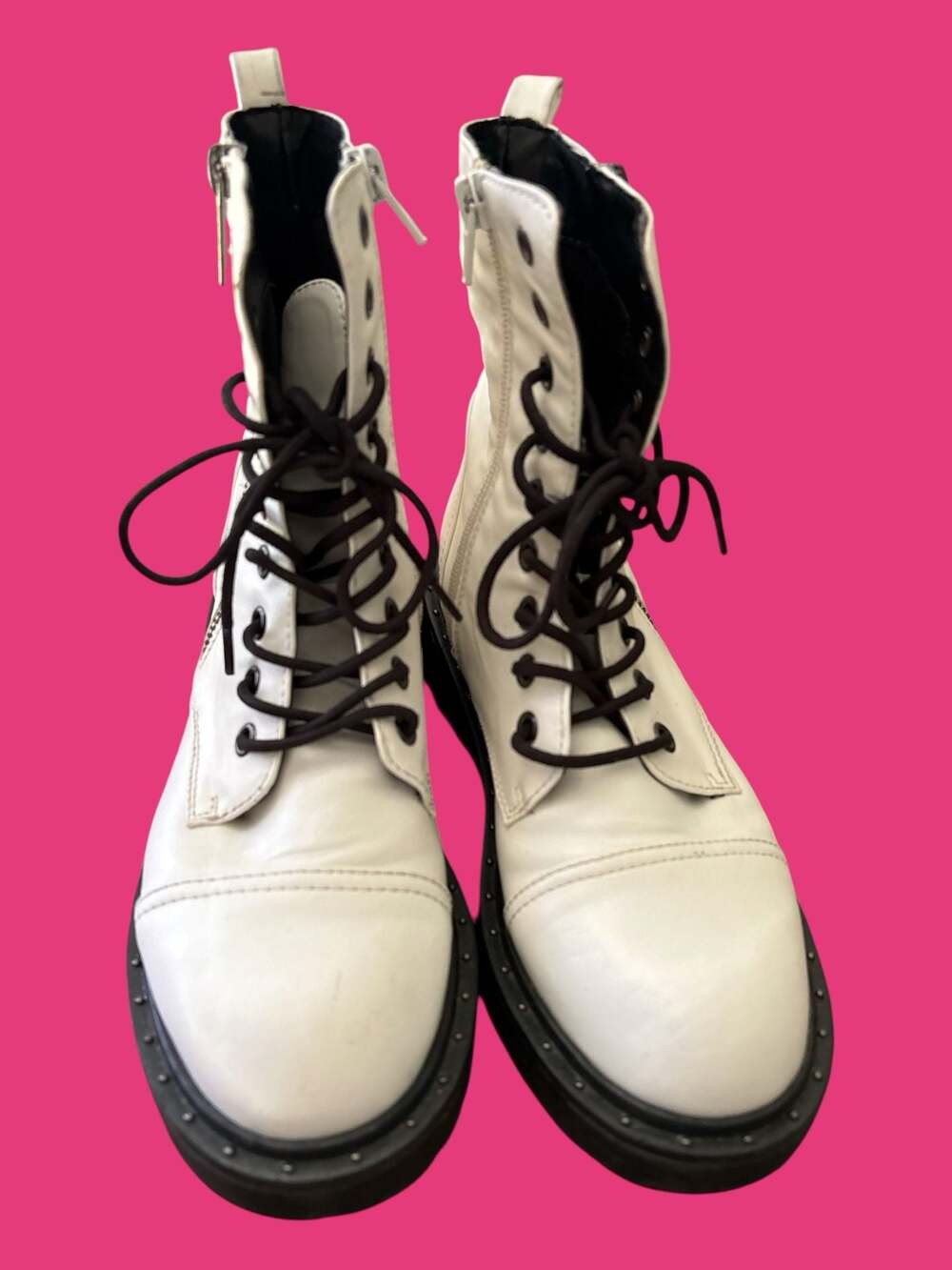 Forever 21 White Combat Boots with Side Zipper